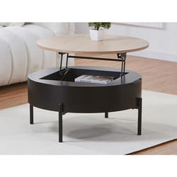 Table basse avec plateau relevable en MDF et métal - Noir et naturel - NIMORA