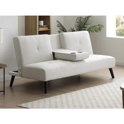 Canapé 3 places clic-clac en tissu beige avec tablette CLOSIPA