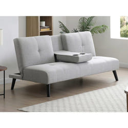 Canapé 3 places clic-clac en tissu gris clair avec tablette CLOSIPA
