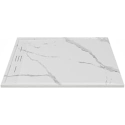 Vente-unique - Receveur extra-plat à poser ou à encastrer découpable en résine smc - Blanc marbré - 120 x 90 cm - lyrosa