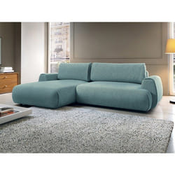 Vente-unique - Canapé D'Angle Gauche Convertible En Tissu Chiné Bleu Monelia