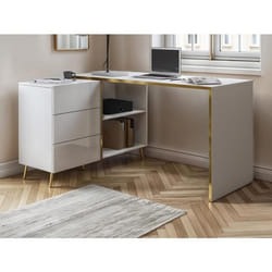 Bureau dangle avec tiroirs et niches - Blanc brillant et doré - MARZIALO
