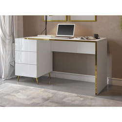 Bureau avec tiroirs - Blanc brillant et doré - MARZIALO