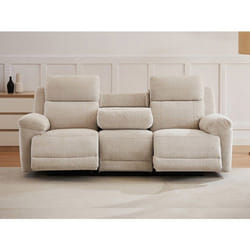 Canapé 3 Places Relax Électrique Avec Tablette En Tissu Chiné Beige Keluno