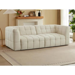 Canapé 3 places avec assise coulissante électrique en tissu texturé beige NELOSA