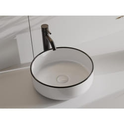Vasque à poser ronde en céramique - Blanc avec liseré noir - 36 cm - LENISO II
