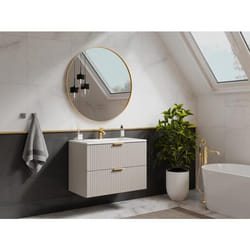 Meuble sous vasque suspendu strié - Beige - L80 cm - ZEVARA
