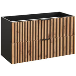 Vente-unique - Meuble sous vasque suspendu strié - Naturel clair et noir - 100 cm - madela