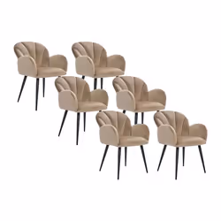 Lot de 6 chaises avec accoudoirs en velours et métal noir - Beige - LANSENA de Pascal Morabito