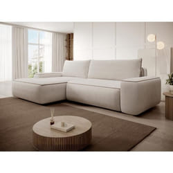 Canapé dangle gauche convertible en velours côtelé beige ZOMELA