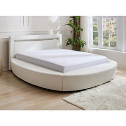Vente-unique - Lit Rond 160 X 200 Cm - Avec Leds - Simili - Blanc + Matelas - Abulis Iii