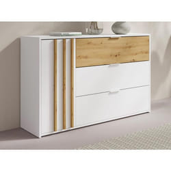 Commode 3 tiroirs et 1 porte - Coloris : Naturel et blanc - TUNALO