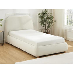 Lit coffre 90 x 190 cm - Tissu bouclette - Blanc + Matelas - VANARI