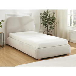 Lit coffre 90 x 190 cm - Tissu - Beige + Matelas - VANARI