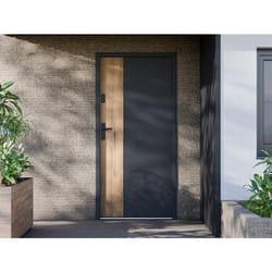 Vente-unique - Porte D'Entrée Pleine En Acier H207 X L100 Cm - Noir Et Effet Chêne - Poussant Droit - Mabena