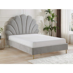 Vente-unique - Lit Coquillage 160 X 200 Cm - Tissu - Gris Clair + Matelas - Livaya