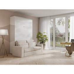 Lit Escamotable 160 X 200 Cm - Ouverture Verticale Manuelle - Avec Leds - Blanc + Canapé - Rapili