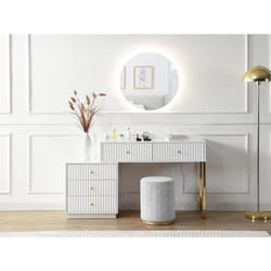 Coiffeuse avec miroir - 5 tiroirs - Blanc et doré - PEROLIA