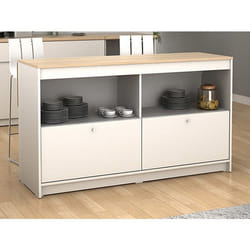 Ilot central de cuisine avec 2 portes et 2 niches - Blanc et chêne - TEKYNA