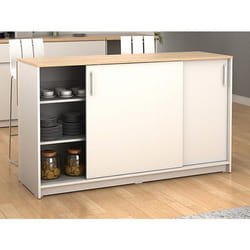 Ilot central de cuisine avec 2 portes - Blanc et chêne - BENITA
