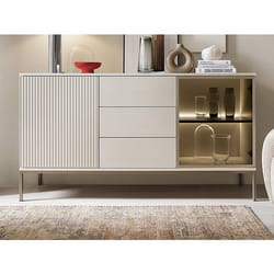 Vente-unique - Buffet 2 Portes Et 3 Tiroirs Avec Leds En Mdf Et Verre Fumé - Beige Et Noir - Ovila