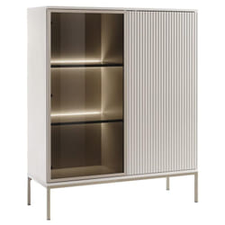 Vente-unique - Vitrine 2 portes avec LEDs en mdf et verre fumé - Beige et noir - ovila