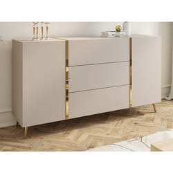 Vente-unique - Buffet Avec 2 Portes Et 3 Tiroirs - Beige Et Doré - Marzialo