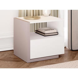 Lot de 2 tables de chevet scandinave - 1 tiroir et 1 niche - Blanc et taupe - NAPOLI II