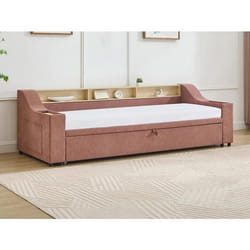 Lit gigogne 2 x 80 x 200 cm avec rangements et port USB - Tissu - Rose - ORAVAYA