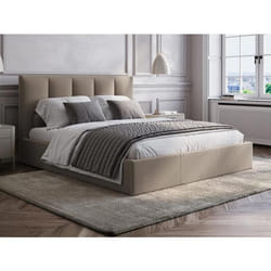 Lit coffre 180 x 200 cm avec tête de lit coutures verticales - Tissu - Taupe - KILACLO