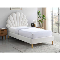 Lit coquillage 90 x 190 cm - Velours - Blanc - MOANA