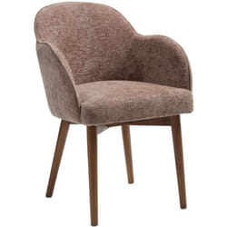 Chaise avec accoudoirs en tissu texturé et bois d'hévéa - Taupe - MODINIA