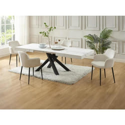 Ensemble table CATONAV + 4 chaises CELOLA - Blanc et crème