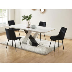 Ensemble table EVAELA + 4 chaises OLLUA - Blanc et noir
