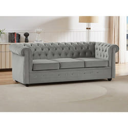 Canapé 3 places convertible en velours gris clair CHESTERFIELD