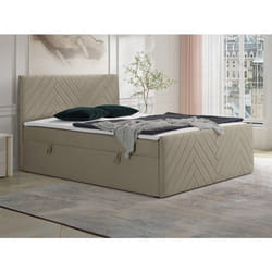 Ensemble Complet Literie Déco Tête De Lit + Sommiers Coffre + Matelas + Surmatelas - 160 X 200 Cm - Velours - Taupe - Makana De Ysmée