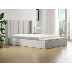 Vente-unique - Lit Coffre 180 X 200 Cm Avec Banc - Tissu - Beige + Matelas - Douino
