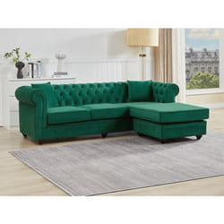 Canapé dangle chesterfield réversible en velours vert TOLEDO