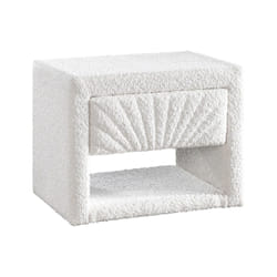 Table de chevet - 1 tiroir et 1 niche - Tissu bouclette - Blanc - ULAMI