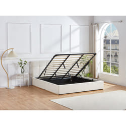 Lit Coffre 180 X 200 Cm - Tissu Bouclette - Blanc - Maziri