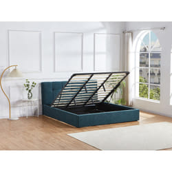 Lit Coffre 180 X 200 Cm - Tissu Bouclette - Bleu Canard - Maziri