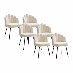 Lot de 6 chaises en tissu bouclette et métal noir - Crème - ALTINAM de Pascal MORABITO