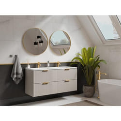 Meuble sous vasque suspendu strié - Beige - L120 cm - ZEVARA