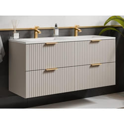 Meuble de salle de bain suspendu strié avec vasque à encastrer - Beige - 120 cm - ZEVARA