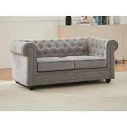 Canapé 2 places en tissu gris CHESTERFIELD