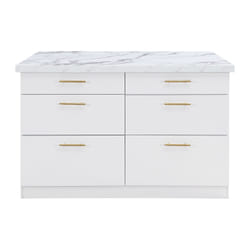 Ilot central de cuisine avec 6 tiroirs en MDF et métal - Effet marbre blanc - ALEGRITA