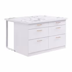 Ilot central de cuisine avec 6 tiroirs en MDF et métal - Effet marbre blanc - ALEGRITA - Vue supplémentaire 2
