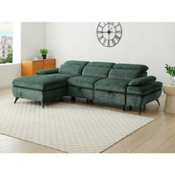 Vente-unique - Canapé D'Angle Gauche Convertible En Tissu Texturé Avec Coffre De Rangement Vert Morava