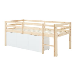Lit Mi-hauteur 90 X 190 Cm Avec Rangement - Pin Et Mdf - Coloris : Naturel Et Blanc - Laniori