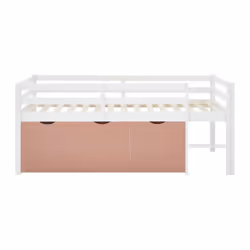 Lit Mi-hauteur 90 X 190 Cm Avec Rangement - Pin Et Mdf - Blanc Et Rose - Laniori - Vue supplémentaire 2